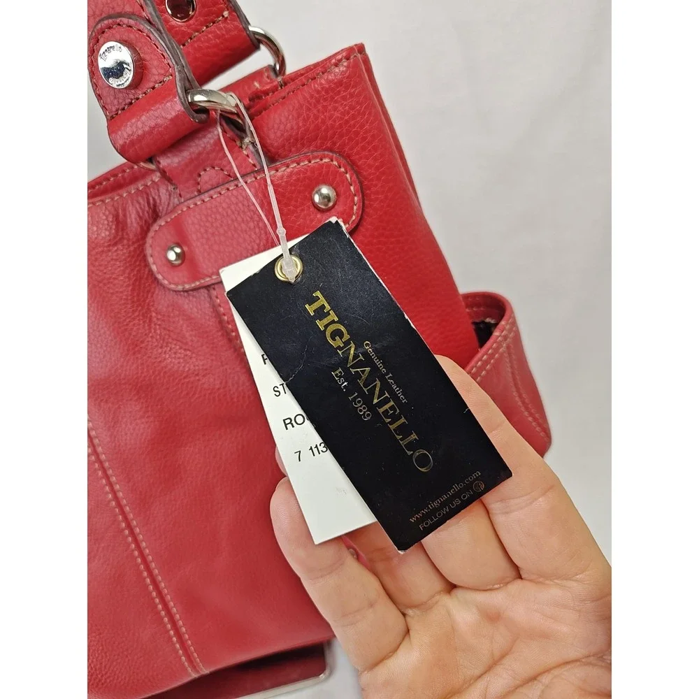 Tignanello Red Leather Perfect 10 Studded Shopper Tote Shoulder Bag NWT T98530